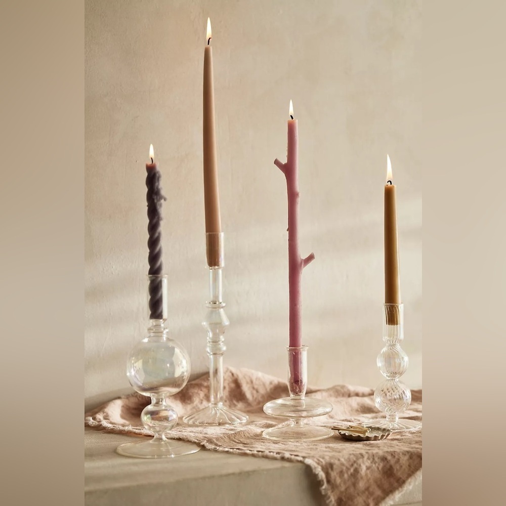 Anthropologie Iridescent Geo Glass Large Candlestick NIB